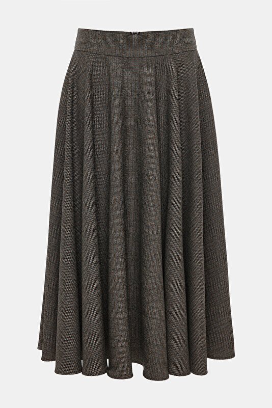 TAN DESIGN FILLED WOOL MIDI SKIRT