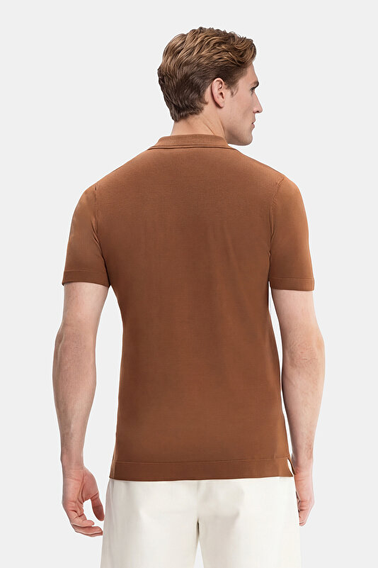 TAN BUTTONED COLLAR SHORT SLEEVE TSHIRT 2
