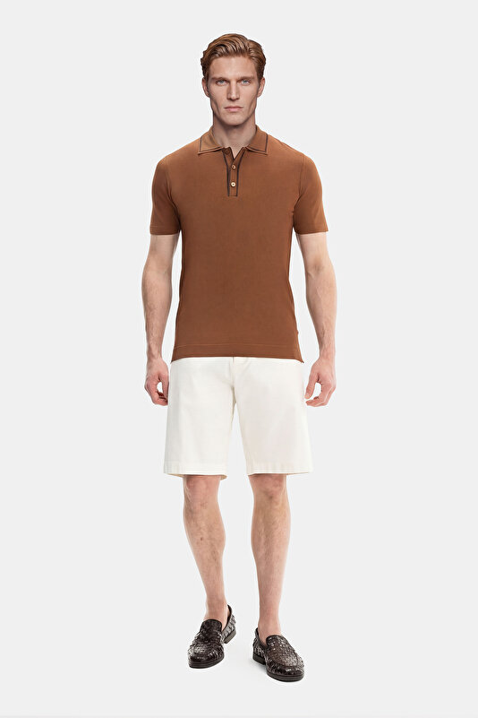 TAN BUTTONED COLLAR SHORT SLEEVE TSHIRT 3