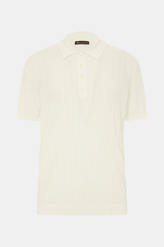ECRU POLO NECK SHORT SLEEVE TSHIRT