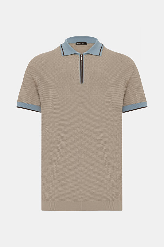 BEIGE POLO NECK SHORT SLEEVE TSHIRT
