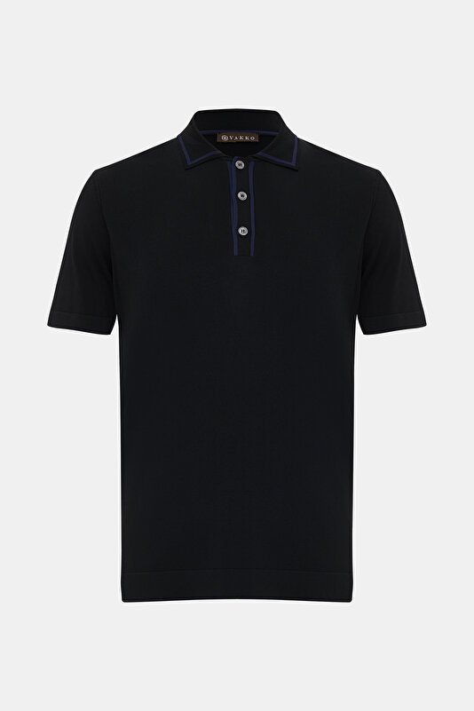 BLACK BUTTONED COLLAR SHORT SLEEVE TSHIRT