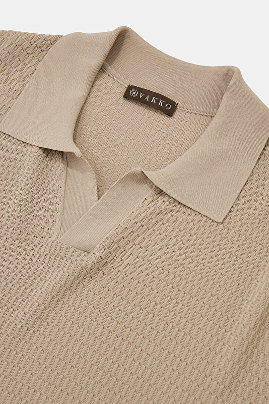 BEIGE POLO NECK SHORT SLEEVE TSHIRT 3