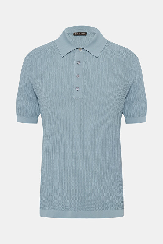 INDIGO POLO NECK SHORT SLEEVE TSHIRT