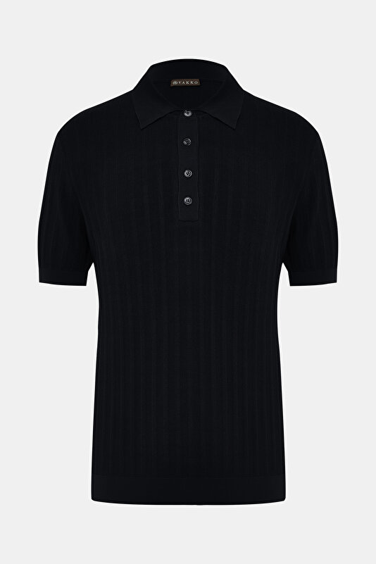 BLACK POLO NECK SHORT SLEEVE TSHIRT