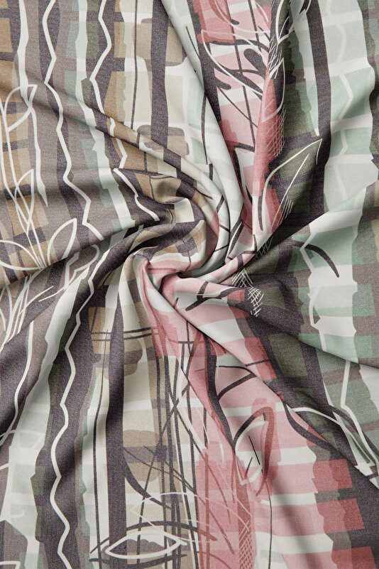 DRIED ROSE GEOMETRIC DESIGN ETAMIN VOILE SHAWL 2