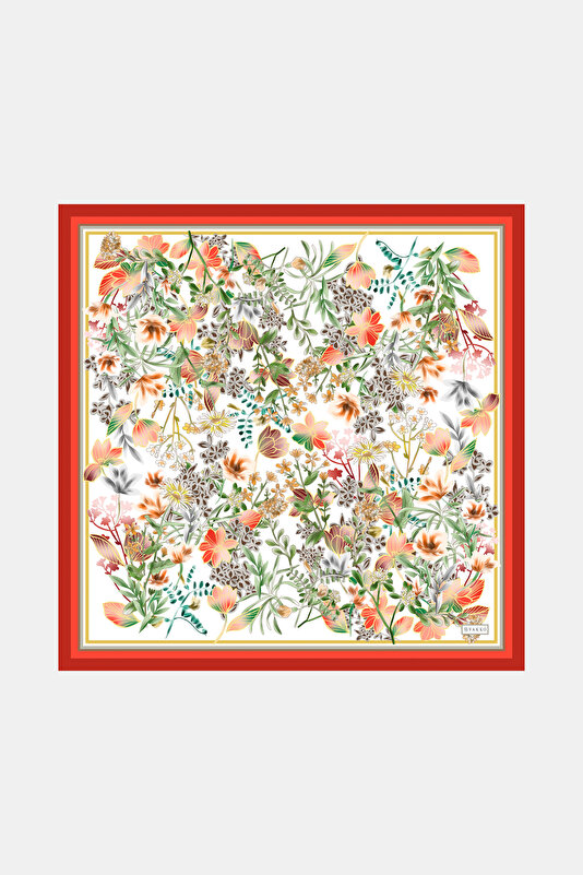 BEYAZ ÇİÇEK DESENLİ TWILL İPEK BANDANA