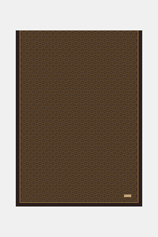 KOYU KAHVE MONOGRAM DESENLİ TWILL İPEK ŞAL