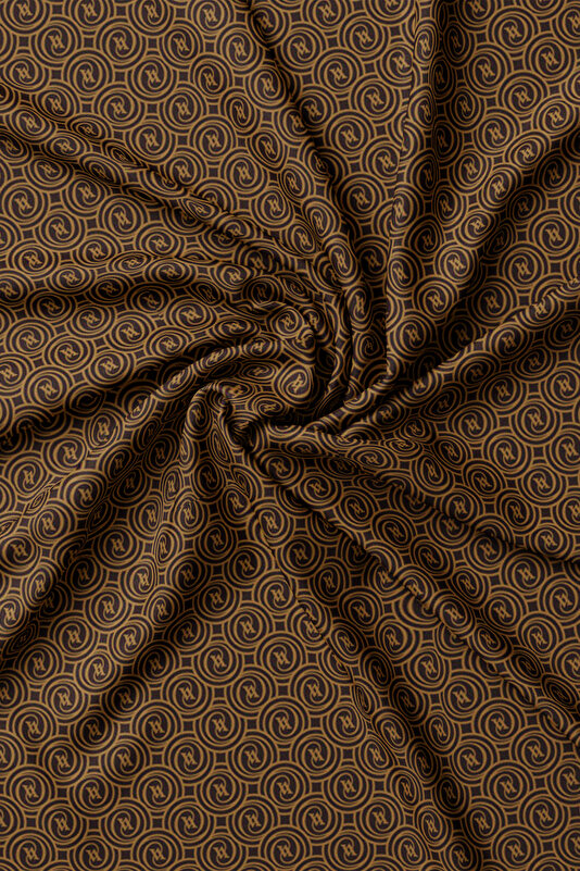KOYU KAHVE MONOGRAM DESENLİ TWILL İPEK ŞAL 2