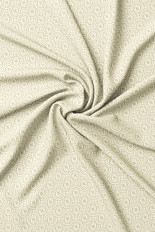 EKRU MONOGRAM DESENLİ TWILL İPEK ŞAL 2