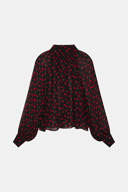RED DESİGN FİLLED LONG SLEEVE BLOUSE
