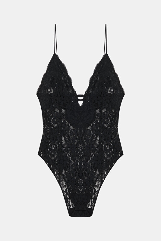 BLACK LACY PLUNGE NECKLİNE BODY
