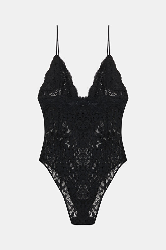BLACK LACY PLUNGE NECKLİNE BODY 2