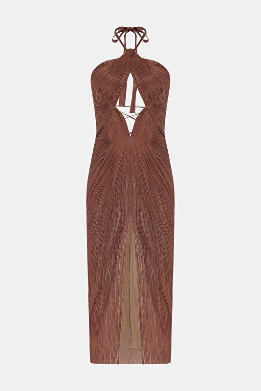 BRONZE HALTER DRESS