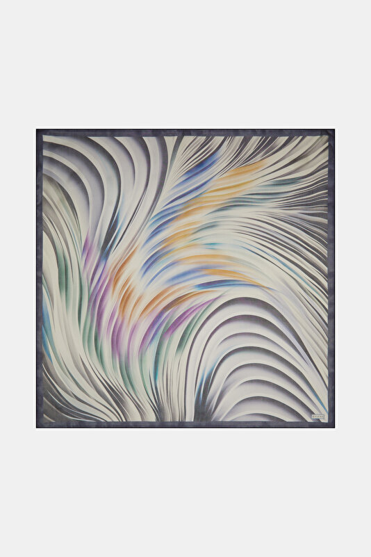 NAVY BLUE GEOMETRIC DESIGN ETAMIN VOILE SCARF