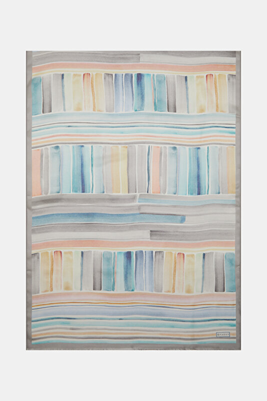 TURQUOISE STRIPED PATTERNED ETAMIN VOILE SHAWL