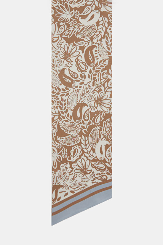 AÇIK MAVİ ŞAL DESENLİ TWILL İPEK FULAR 2