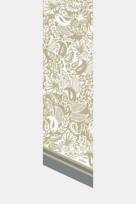 GREY PAISLEY PATTERNED TWILL FOULARD