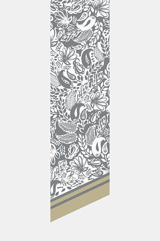 GREY PAISLEY PATTERNED TWILL FOULARD 2