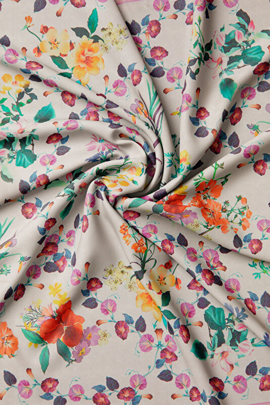 ORANGE FLORAL PATTERN ETAMIN VOILE SCARF 2