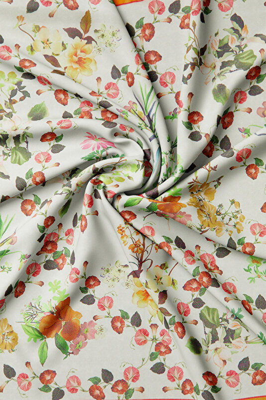 LIGHT ORANGE FLORAL PATTERN ETAMIN VOILE SCARF 2