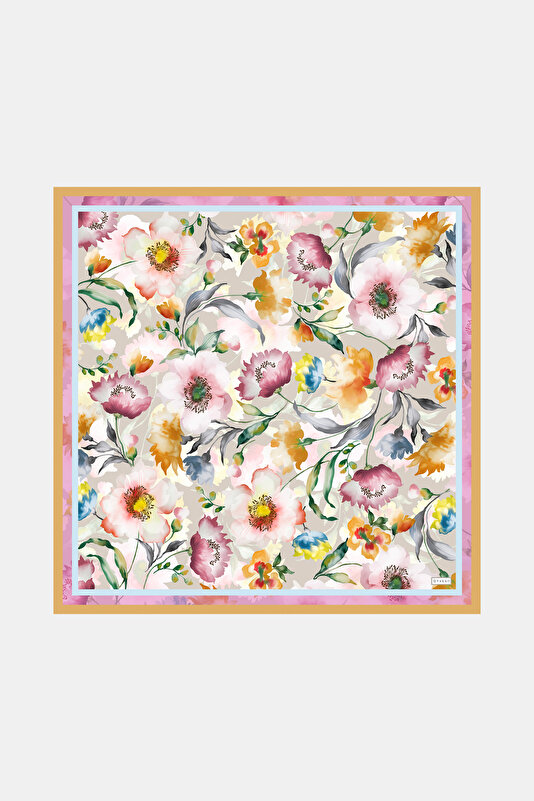 VİZON ÇİÇEK DESENLİ TWILL İPEK GAVROŞ