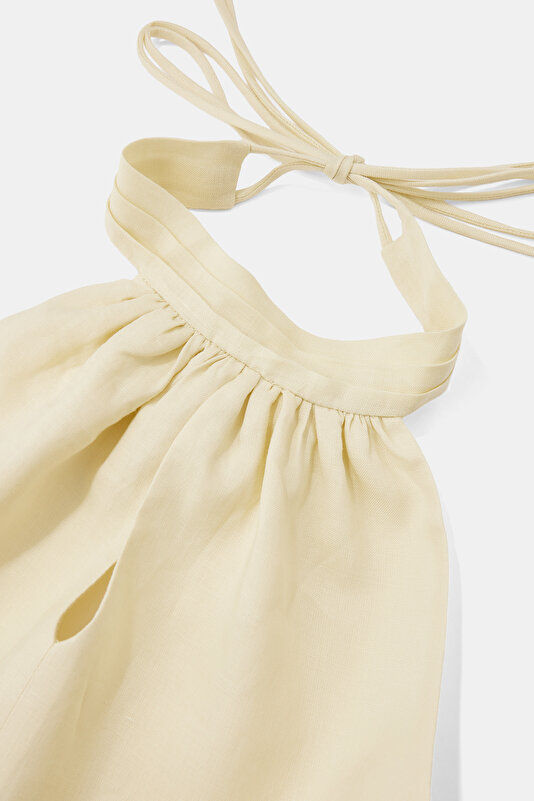 LIGHT YELLOW HALTER SHORT DRESS 3