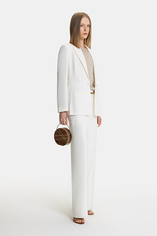 ECRU TEXTURED STRAIGHT CUT TROUSERS