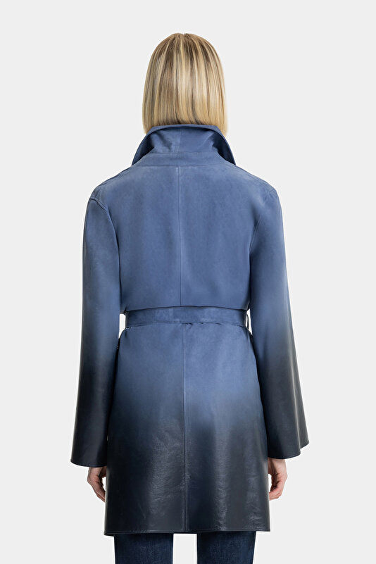 DARK NAVY BLUE LEATHER LIGHT OVERCOAT 2