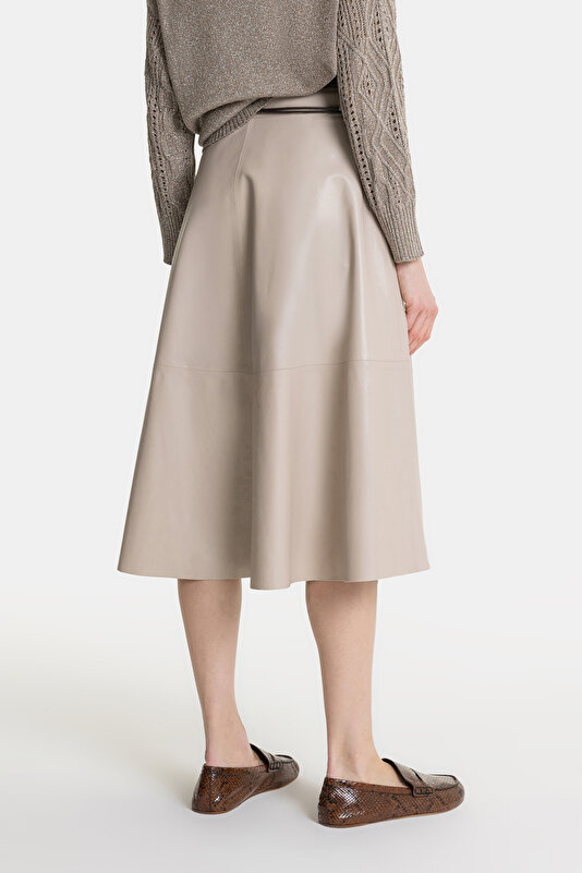 BEIGE LEATHER MIDI SKIRT 3