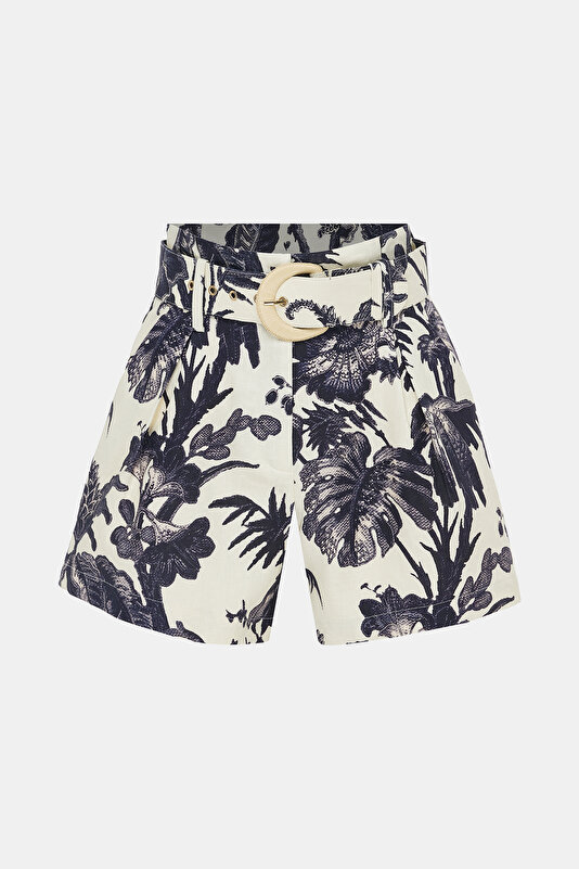 CREAM FLORAL PATTERN SHORTS