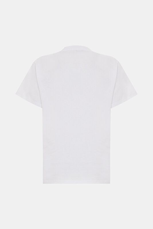 BEYAZ BİSİKLET YAKA BASKILI T-SHIRT 2