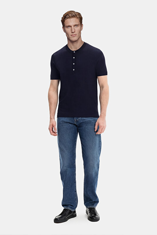 BLACK MANDARIN COLLAR SHORT SLEEVE TSHIRT 4
