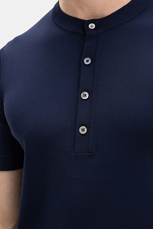 NAVY BLUE MANDARIN COLLAR SHORT SLEEVE TSHIRT 3