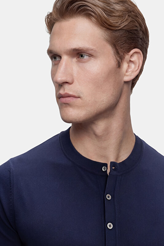 NAVY BLUE MANDARIN COLLAR SHORT SLEEVE TSHIRT 4