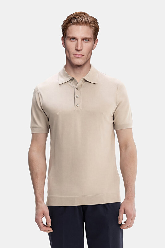 BEIGE POLO NECK SHORT SLEEVE TSHIRT