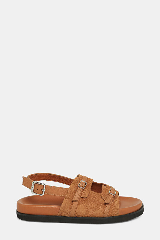 TAN MONOGRAM LEATHER SANDALS