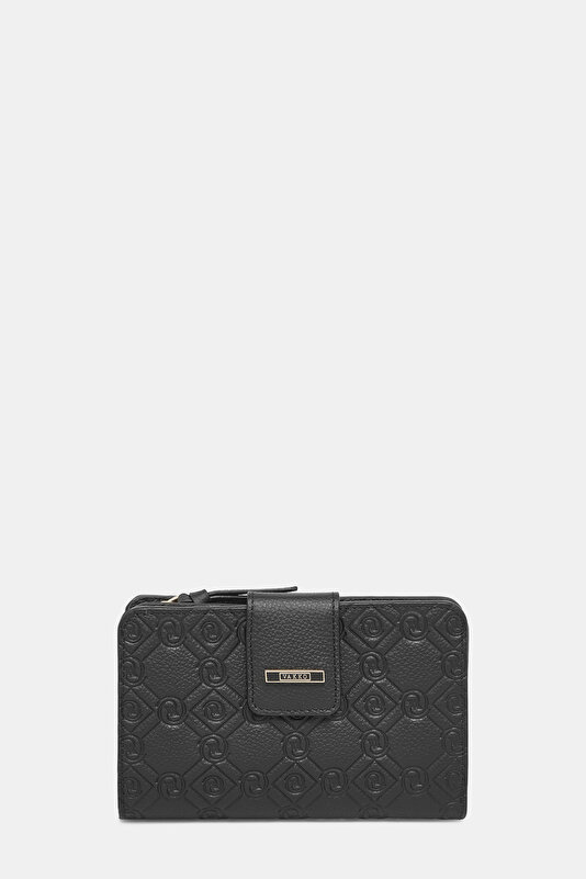 BLACK MONOGRAM LEATHER WALLET