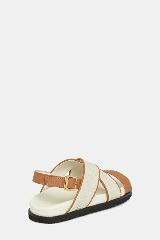 TAN MONOGRAM LEATHER SANDALS 3