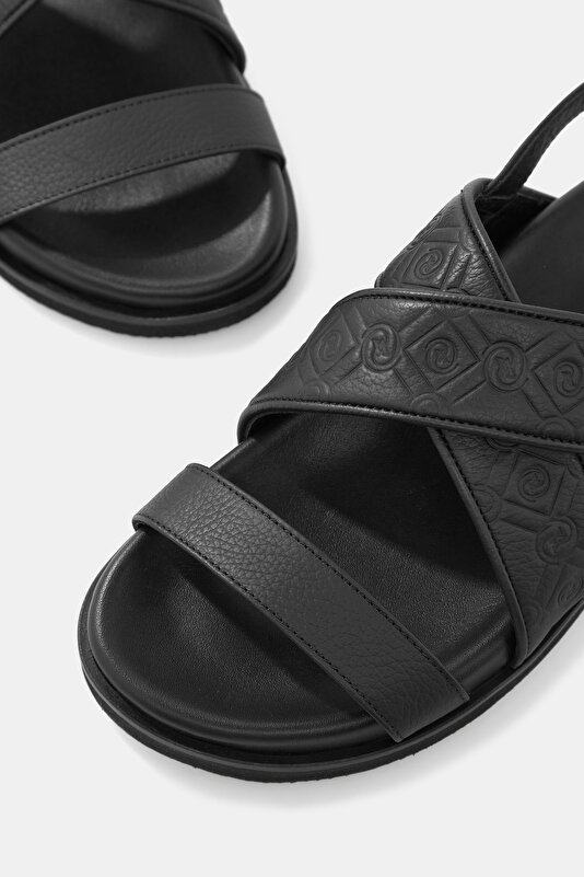 BLACK MONOGRAM LEATHER SANDALS 4