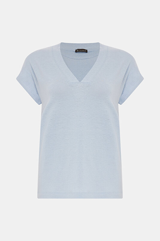 BLUE V NECK OFF THE SHOULDER TSHIRT