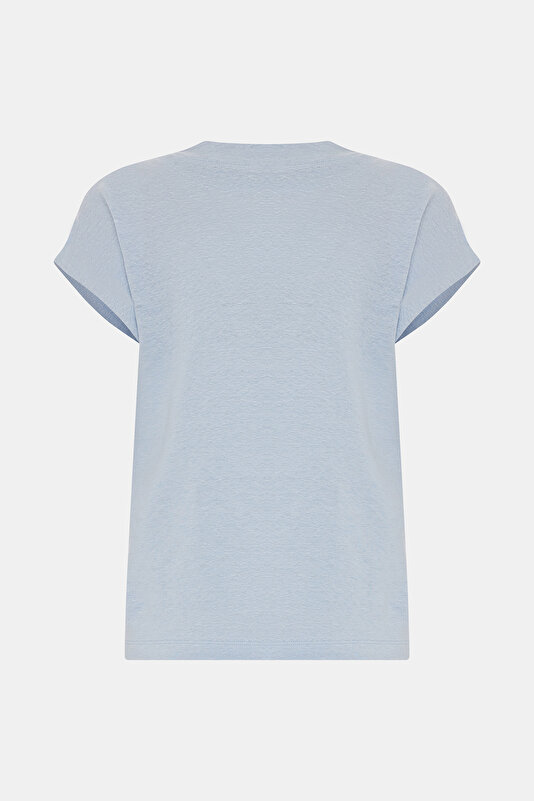 BLUE V NECK OFF THE SHOULDER TSHIRT 2