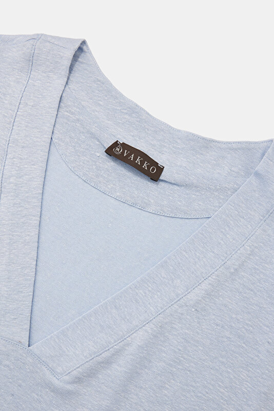 BLUE V NECK OFF THE SHOULDER TSHIRT 3