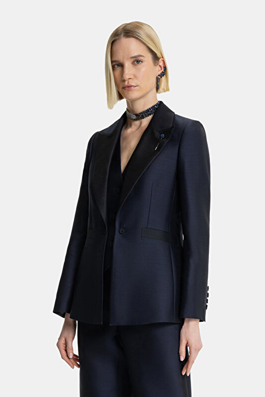 NAVY BLUE SWALLOW COLLAR JACKET