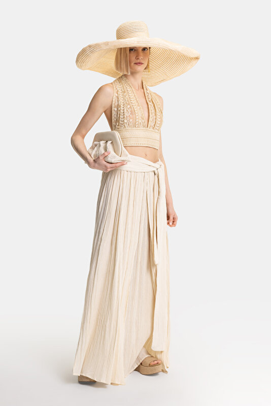 ECRU WIDE LEG TROUSERS