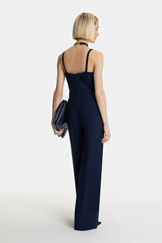 NAVY BLUE SQUARE SLEEVELESS SUSPENDER JUMPSUIT 2