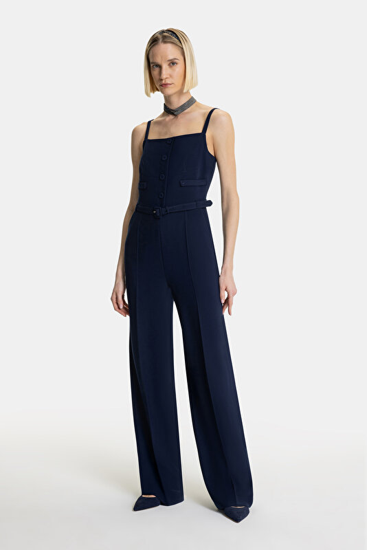 NAVY BLUE SQUARE SLEEVELESS SUSPENDER JUMPSUIT 4