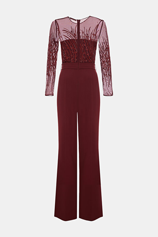 MAROON BASIC / ROUND NECKLINE LONG SLEEVE JUMPSUIT 2