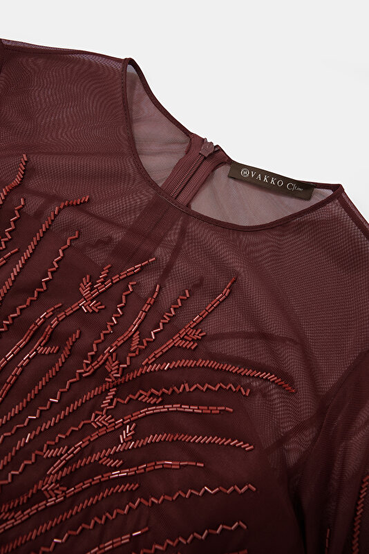 MAROON BASIC / ROUND NECKLINE LONG SLEEVE JUMPSUIT 3