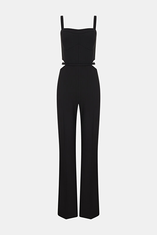 BLACK SQUARE SLEEVELESS SUSPENDER JUMPSUIT